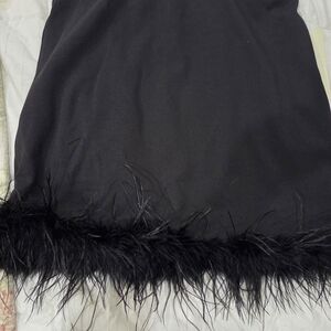 Black Feather Trim Mini Dress